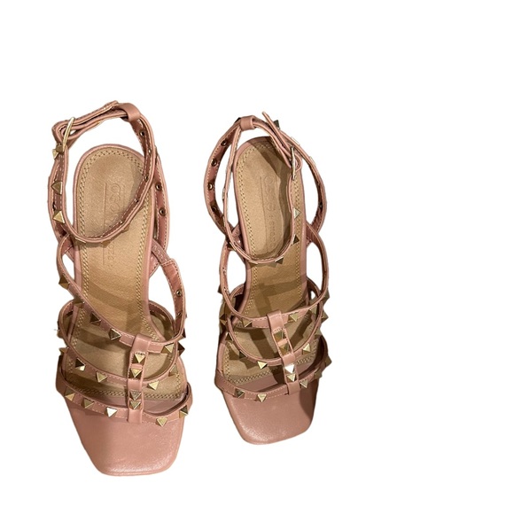 ASOS DESIGN Wide Fit Haiti studded blocked heeled sandals size 6 us square toe - Picture 2 of 8